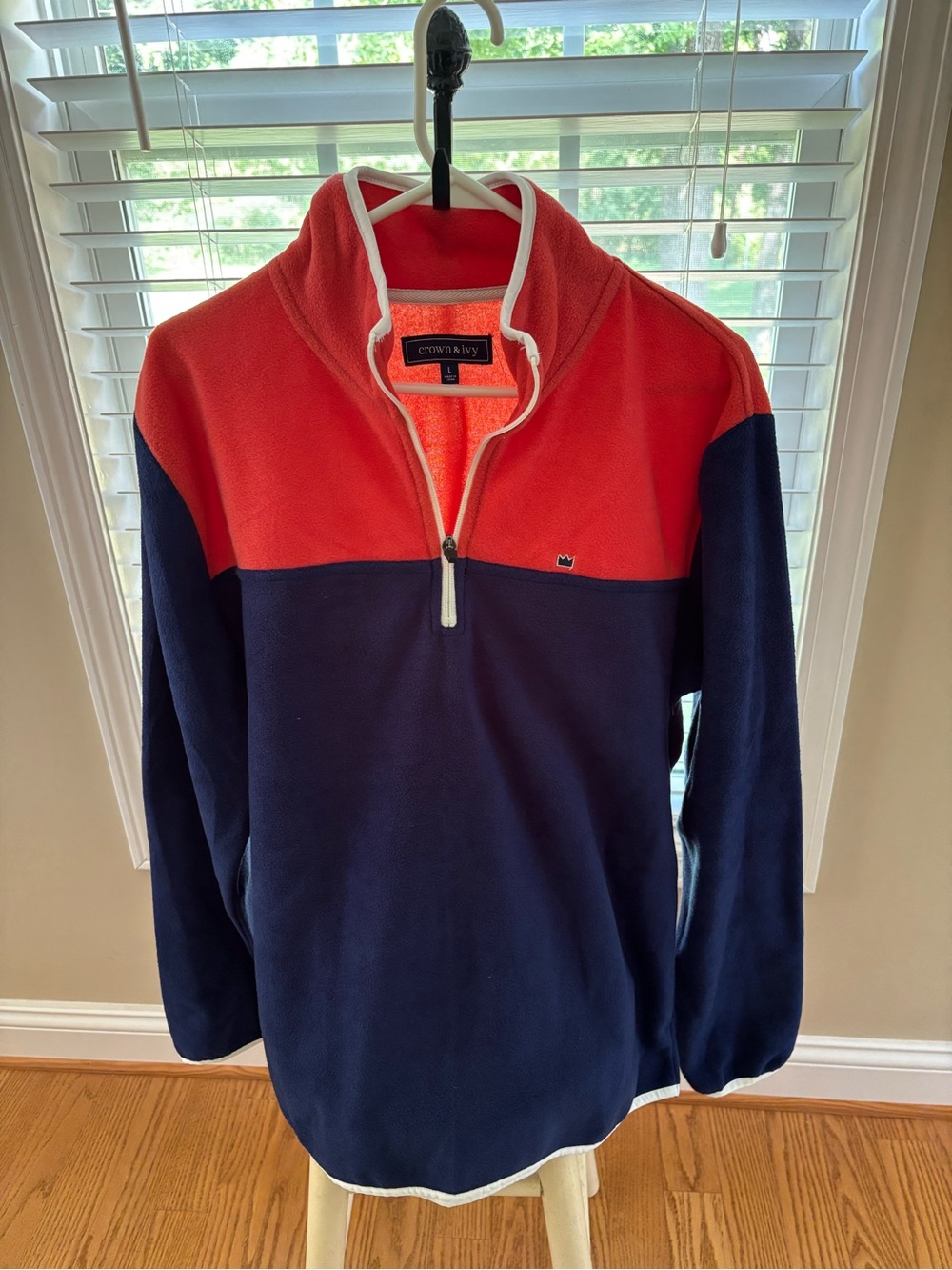 crown & ivy Navy and Orange Half-Zip Fleece Pullover